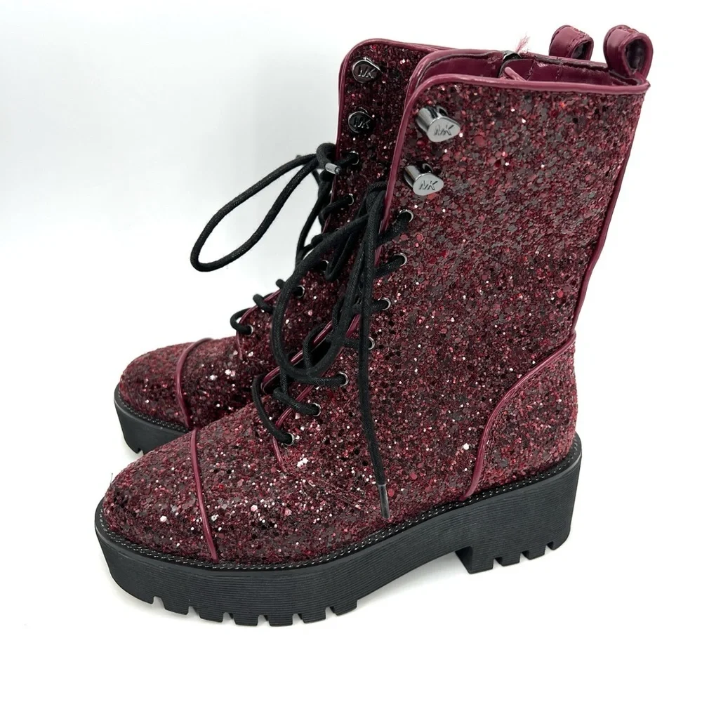 Michael Kors Bryce Combat Boots Women's Lace Up Lug Sole Dark Berry Size 5.5 M - Picture 3 of 8